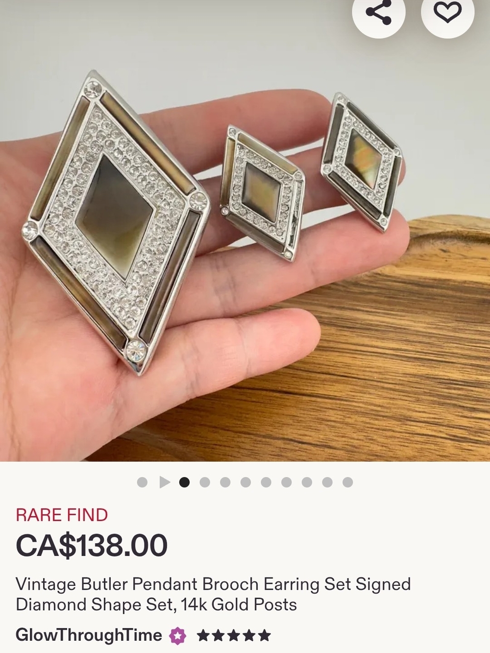 Butler: Crystal-Accented Mother-of-Pearl Diamond Brooch and Earring Set - Picture 9 of 9